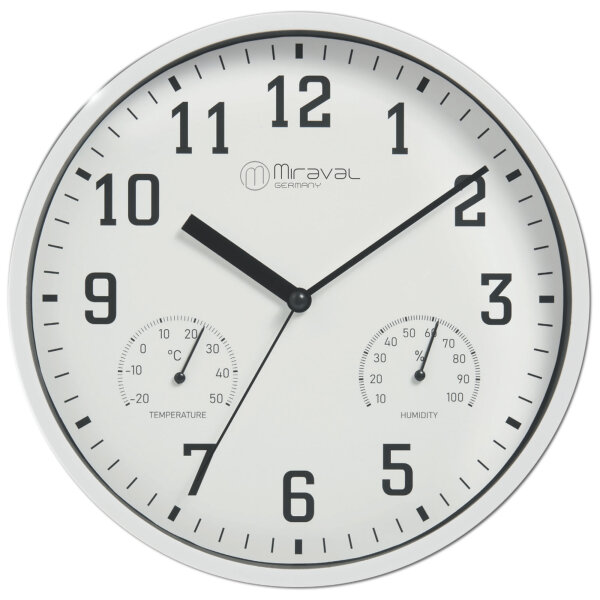 Miraval Wanduhr 250 mm leise mit Thermo-/Hygrometer