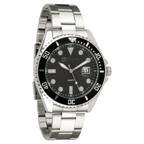Miraval Herrenarmbanduhr Edelstahlarmband 43 mm Datumsanzeige schwarz