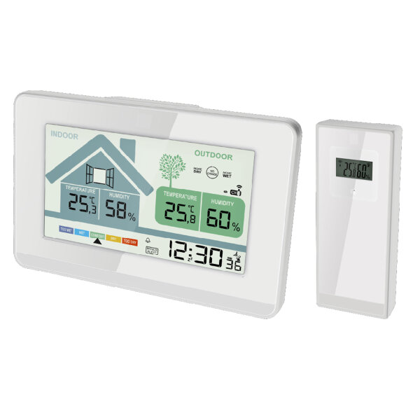 Miraval Funk-Wetterstation Lüftungsempfehlung weiß LCD-Farbdisplay