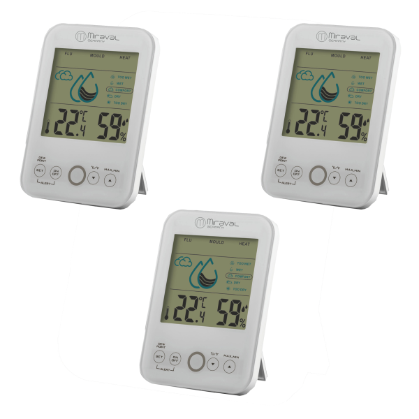 Miraval Schimmelwarner 3er-Set Hygrometer mit Lüftungsempfehlung