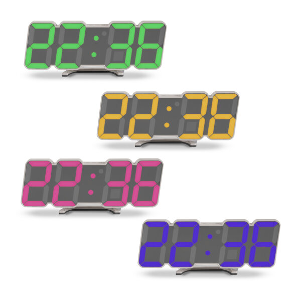 LED Wand- & Tischuhr mit RGB-Farben, Wecker & Fernbedienung