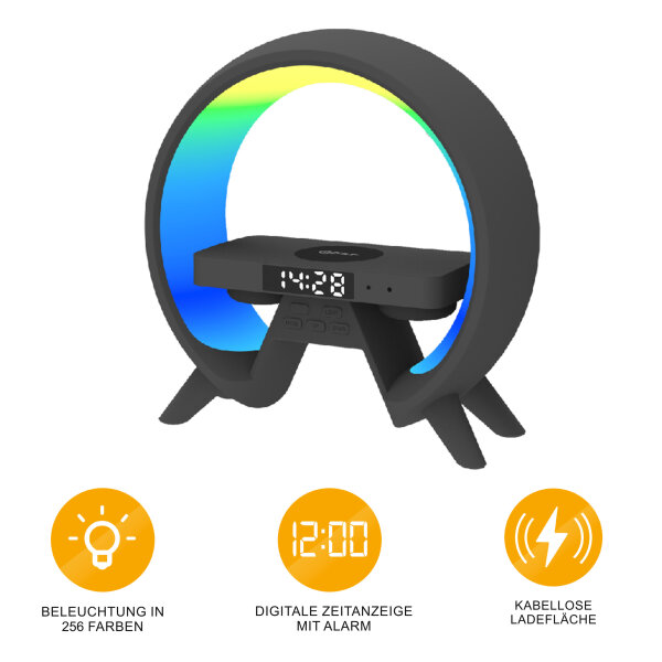 Miraval Design Wecker mit kabelloser Ladefunktion, RGB-Beleuchtung