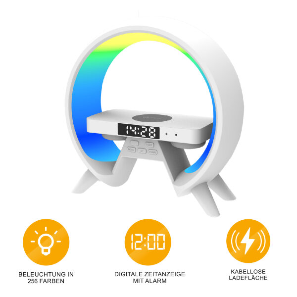 Miraval Design Wecker mit kabelloser Ladefunktion, RGB-Beleuchtung
