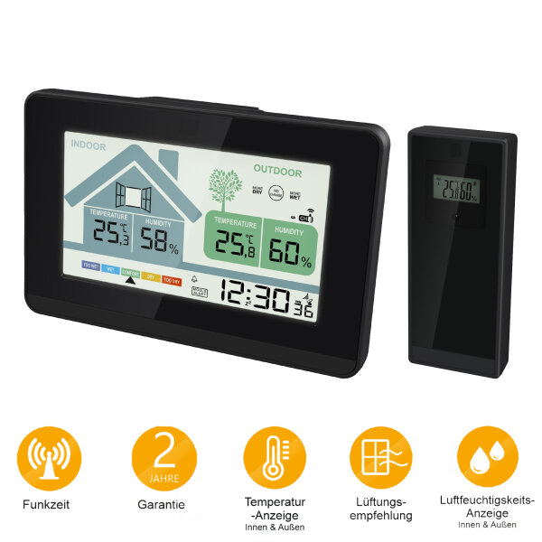 Funk-Wetterstation mit Lüftungsempfehlung 1x Sensor LCD Farb Display - 4-LD6273
