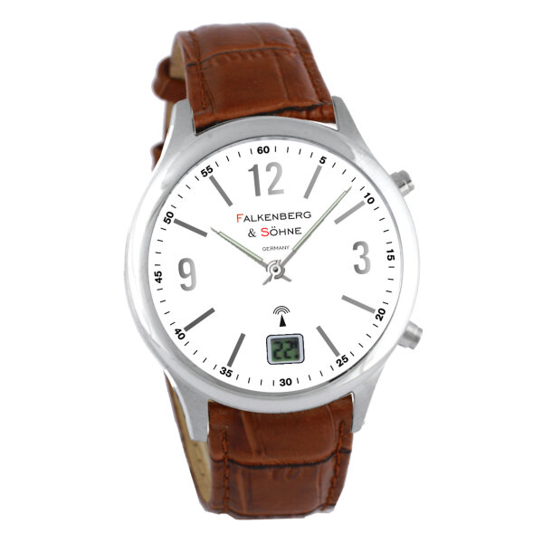 Falkenberg & Söhne Funkarmbanduhr Lederarmband braun 42 mm